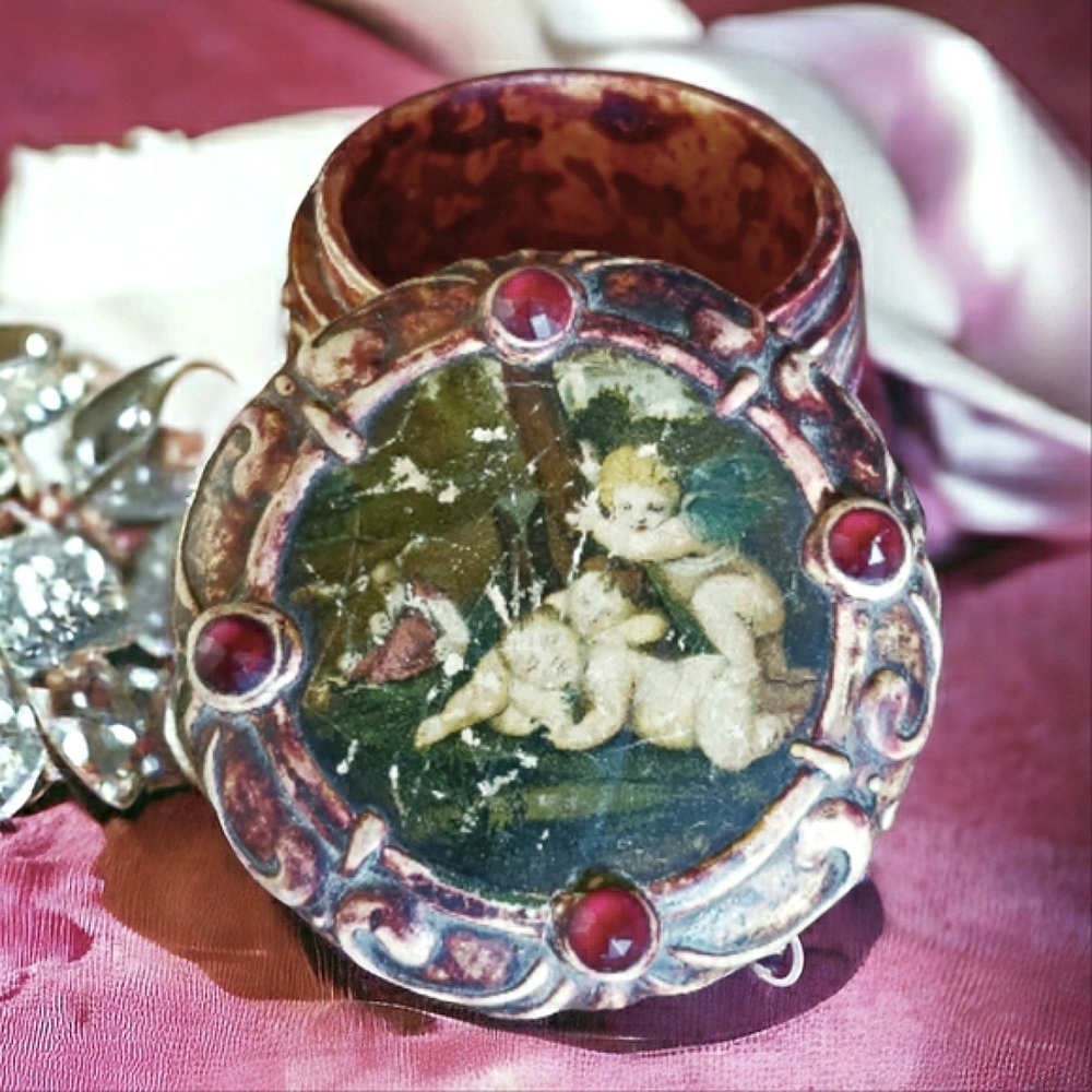 Angel Keepsake Box Vintage Dark Fairycore Whimseygoth Red w Patina
